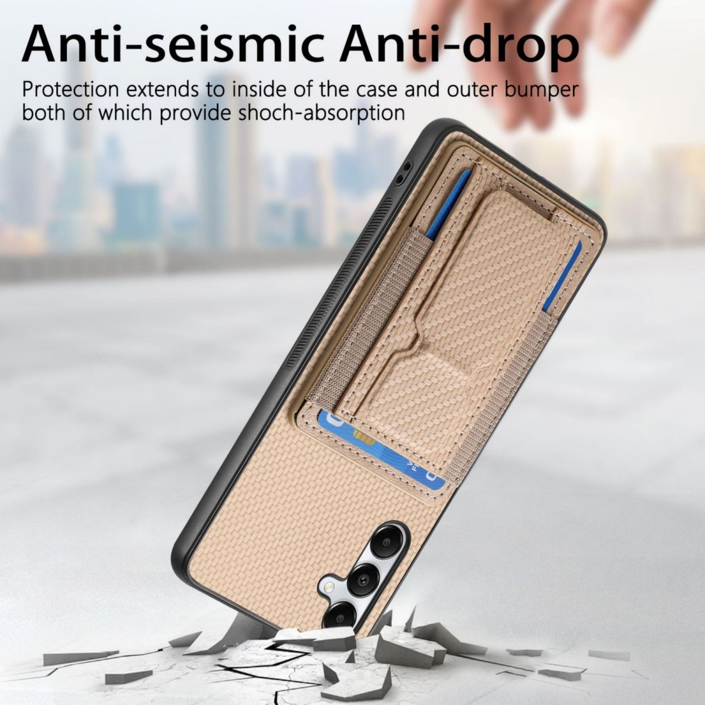 Samsung Galaxy A05s Carbon Fiber Fold Stand Elastic Card Bag Phone Case with Multi-Functional Wallet