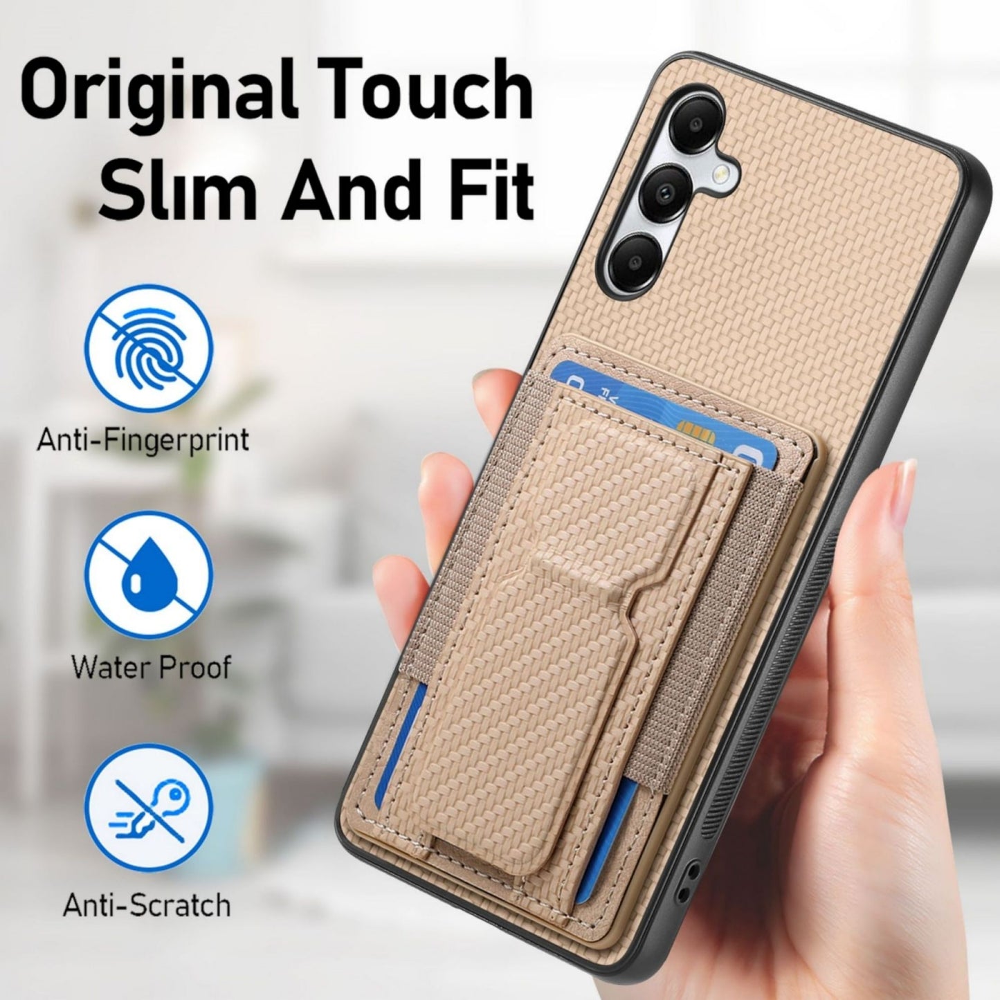 Samsung Galaxy A05s Carbon Fiber Fold Stand Elastic Card Bag Phone Case with Multi-Functional Wallet