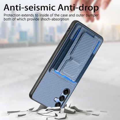 Samsung Galaxy A25 Carbon Fiber Fold Stand Elastic Card Bag Phone Case with Multi-Functional Wallet