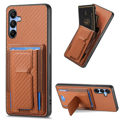Samsung Galaxy A25 Carbon Fiber Fold Stand Elastic Card Bag Phone Case with Multi-Functional Wallet