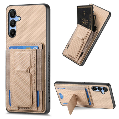 Samsung Galaxy A25 Carbon Fiber Fold Stand Elastic Card Bag Phone Case with Multi-Functional Wallet