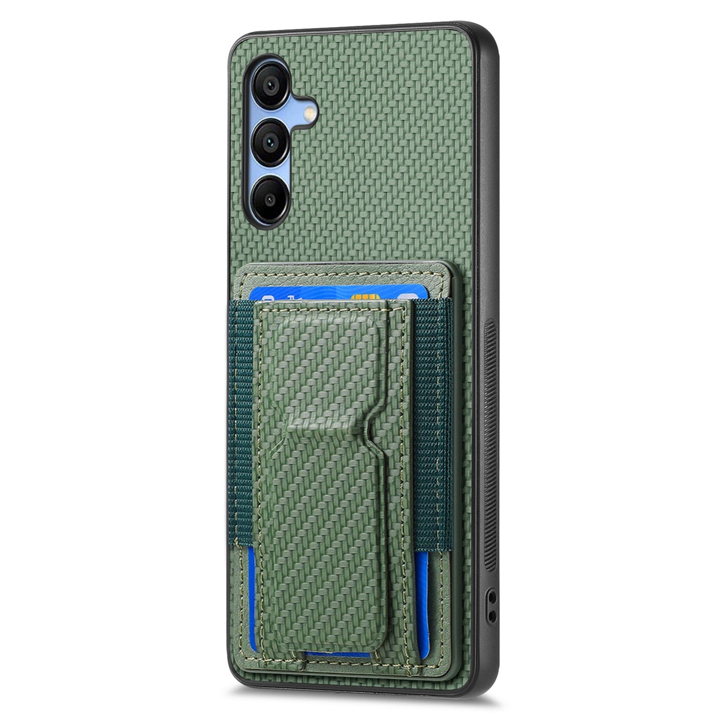 Samsung Galaxy A25 Carbon Fiber Fold Stand Elastic Card Bag Phone Case with Multi-Functional Wallet