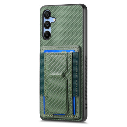 Samsung Galaxy A25 Carbon Fiber Fold Stand Elastic Card Bag Phone Case with Multi-Functional Wallet