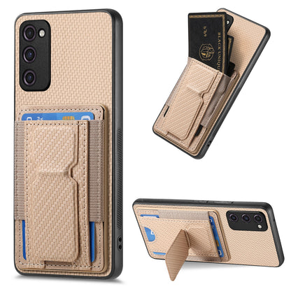 Samsung Galaxy S23 FE 5G Carbon Fiber Fold Stand Elastic Card Bag Phone Case with Multi-Functional Wallet