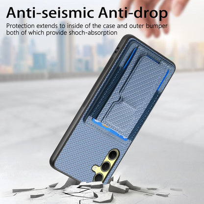 Samsung Galaxy A34 5G Carbon Fiber Fold Stand Elastic Card Bag Phone Case with Multi-Functional Wallet