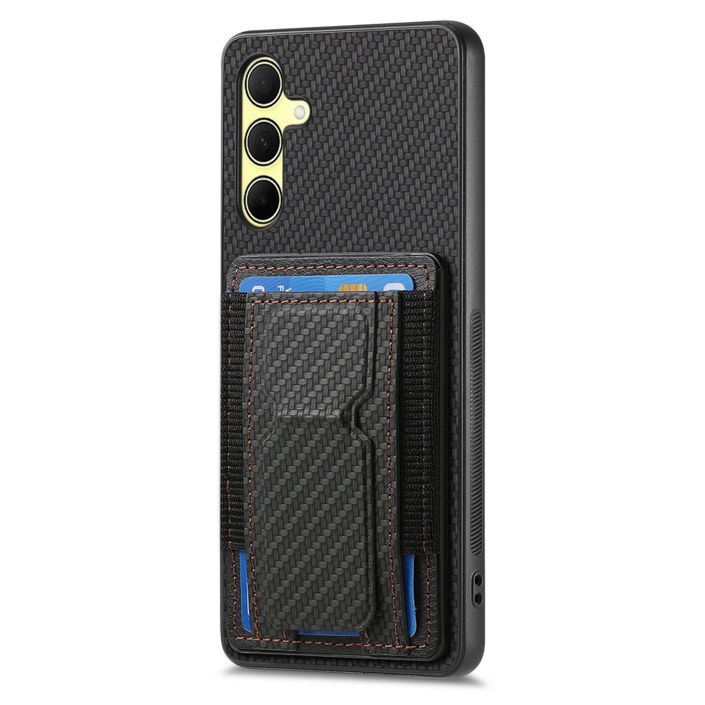 Samsung Galaxy A34 5G Carbon Fiber Fold Stand Elastic Card Bag Phone Case with Multi-Functional Wallet