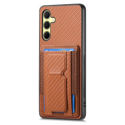 Samsung Galaxy A34 5G Carbon Fiber Fold Stand Elastic Card Bag Phone Case with Multi-Functional Wallet