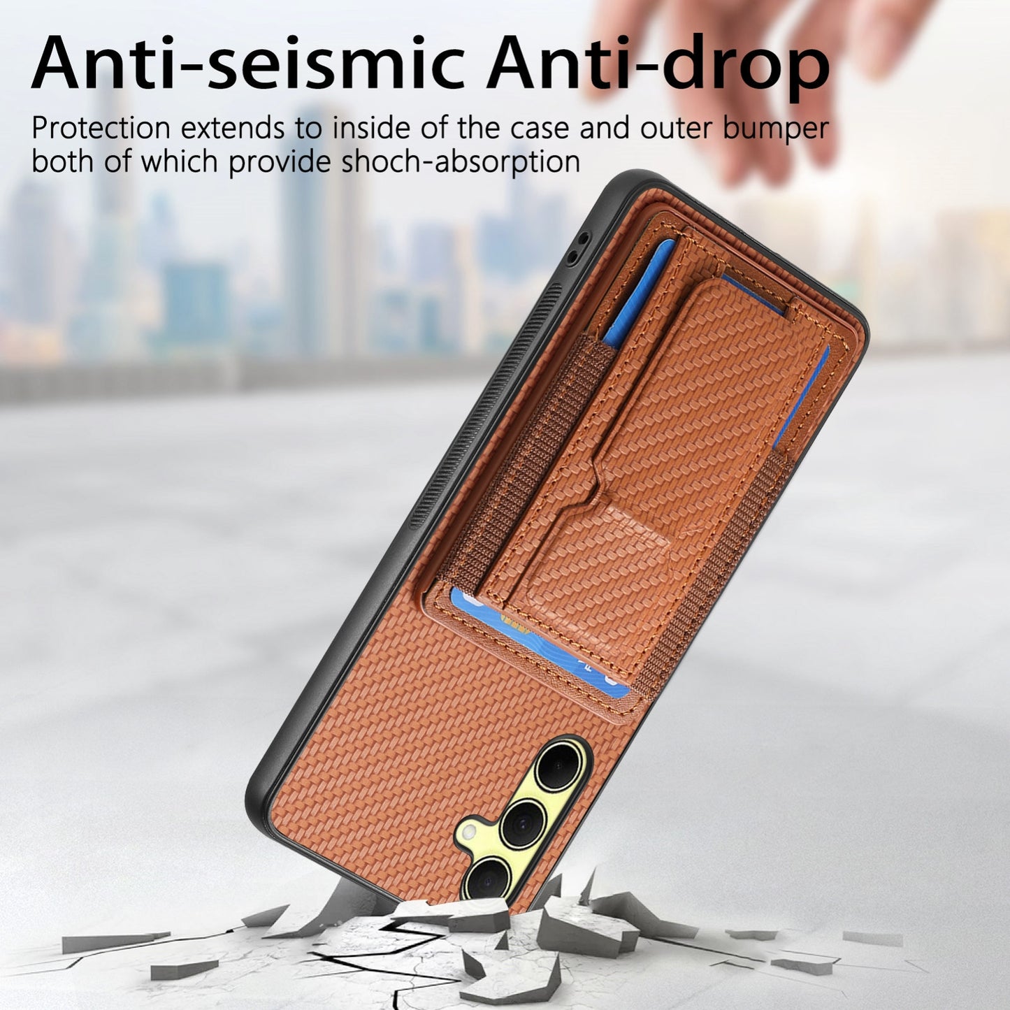 Samsung Galaxy A34 5G Carbon Fiber Fold Stand Elastic Card Bag Phone Case with Multi-Functional Wallet