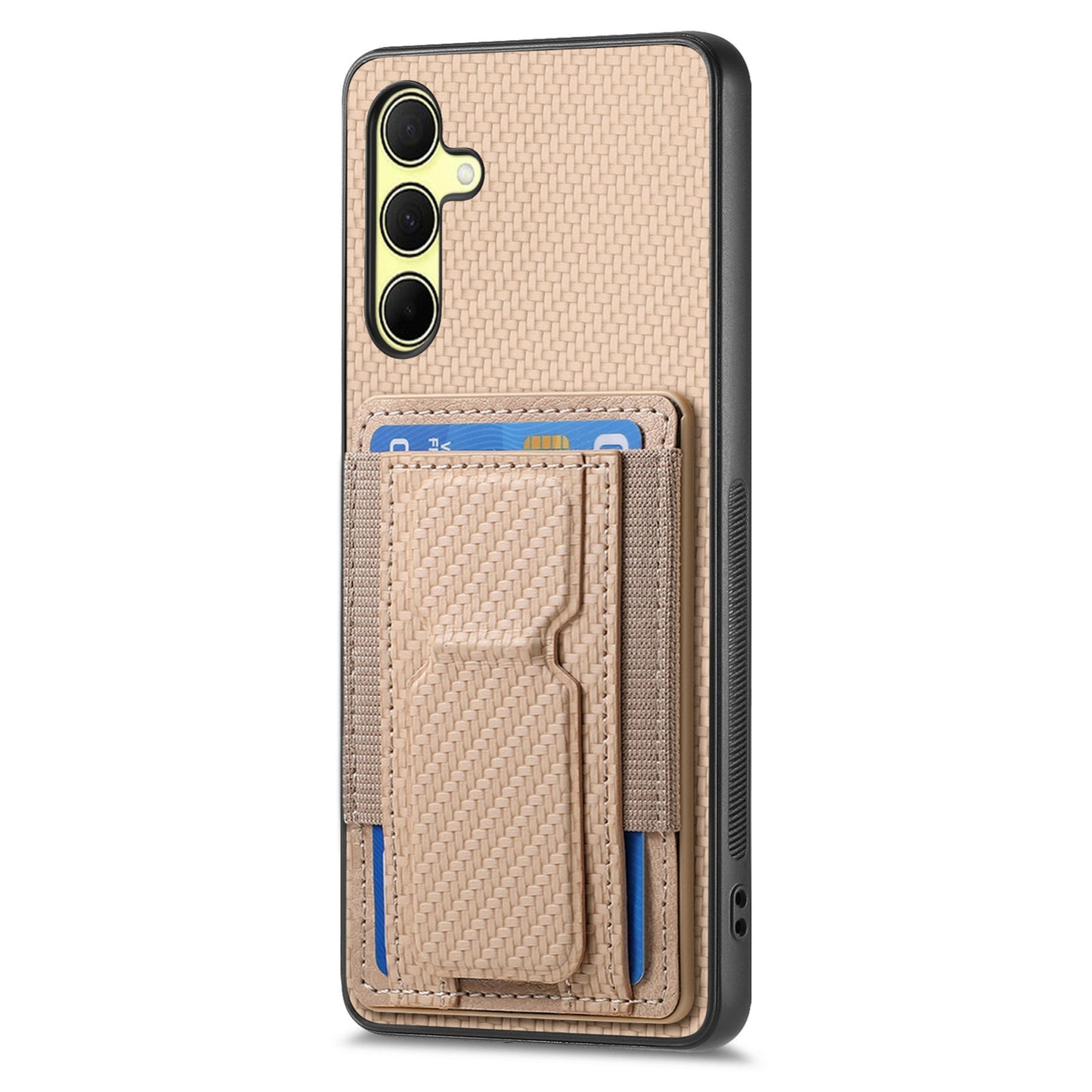 Samsung Galaxy A34 5G Carbon Fiber Fold Stand Elastic Card Bag Phone Case with Multi-Functional Wallet