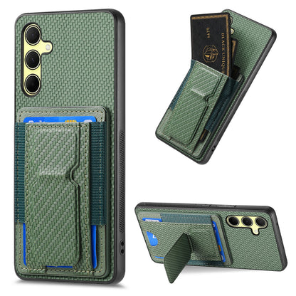 Samsung Galaxy A34 5G Carbon Fiber Fold Stand Elastic Card Bag Phone Case with Multi-Functional Wallet