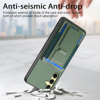 Samsung Galaxy A34 5G Carbon Fiber Fold Stand Elastic Card Bag Phone Case with Multi-Functional Wallet
