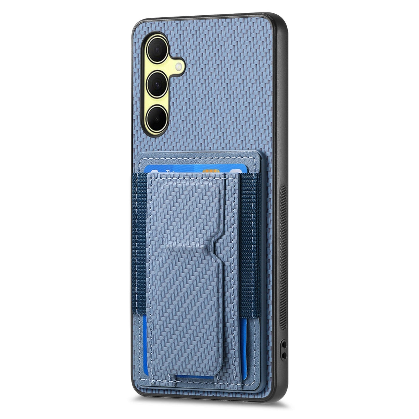 Samsung Galaxy A54 5G Carbon Fiber Fold Stand Elastic Card Bag Phone Case with Multi-Functional Wallet
