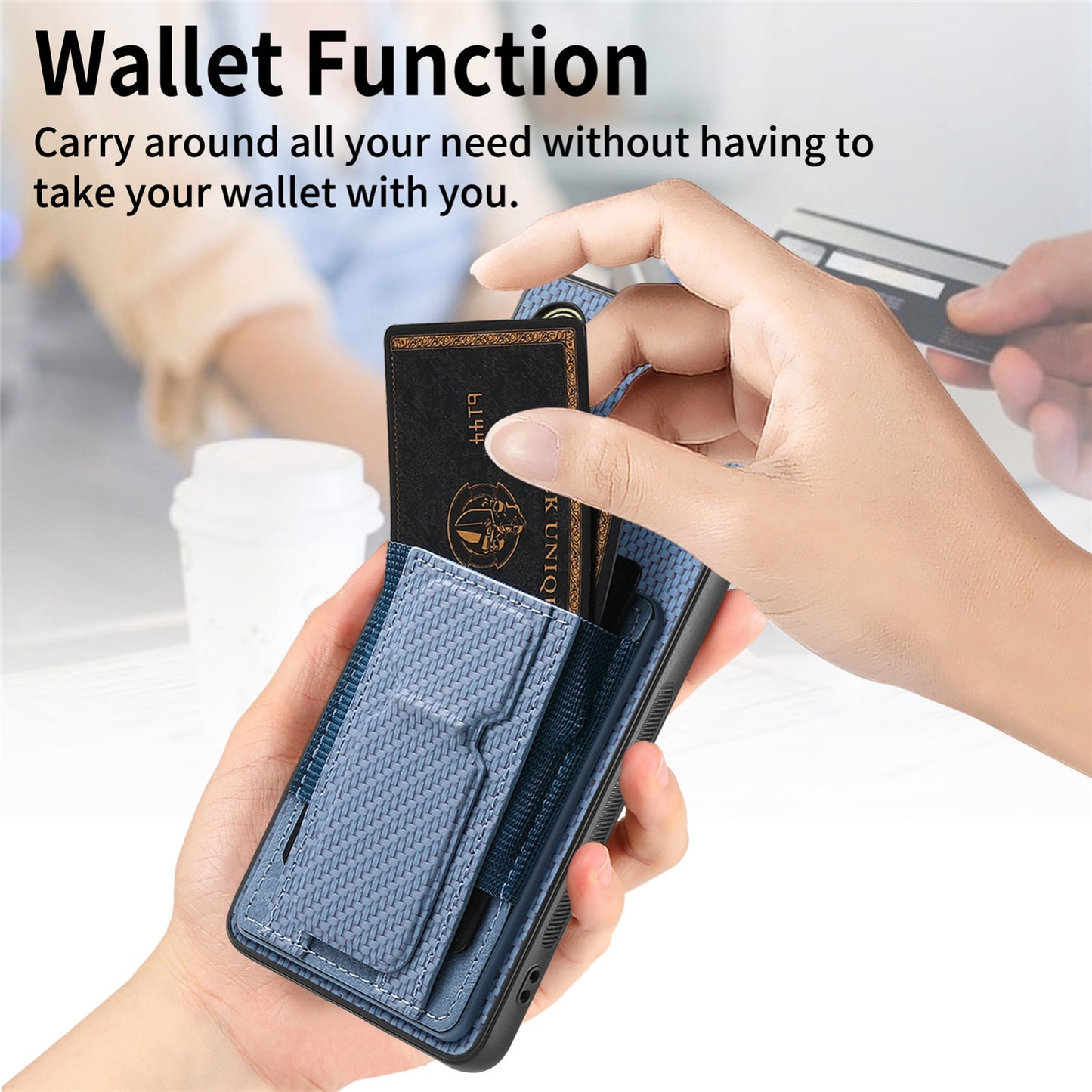 Samsung Galaxy A54 5G Carbon Fiber Fold Stand Elastic Card Bag Phone Case with Multi-Functional Wallet