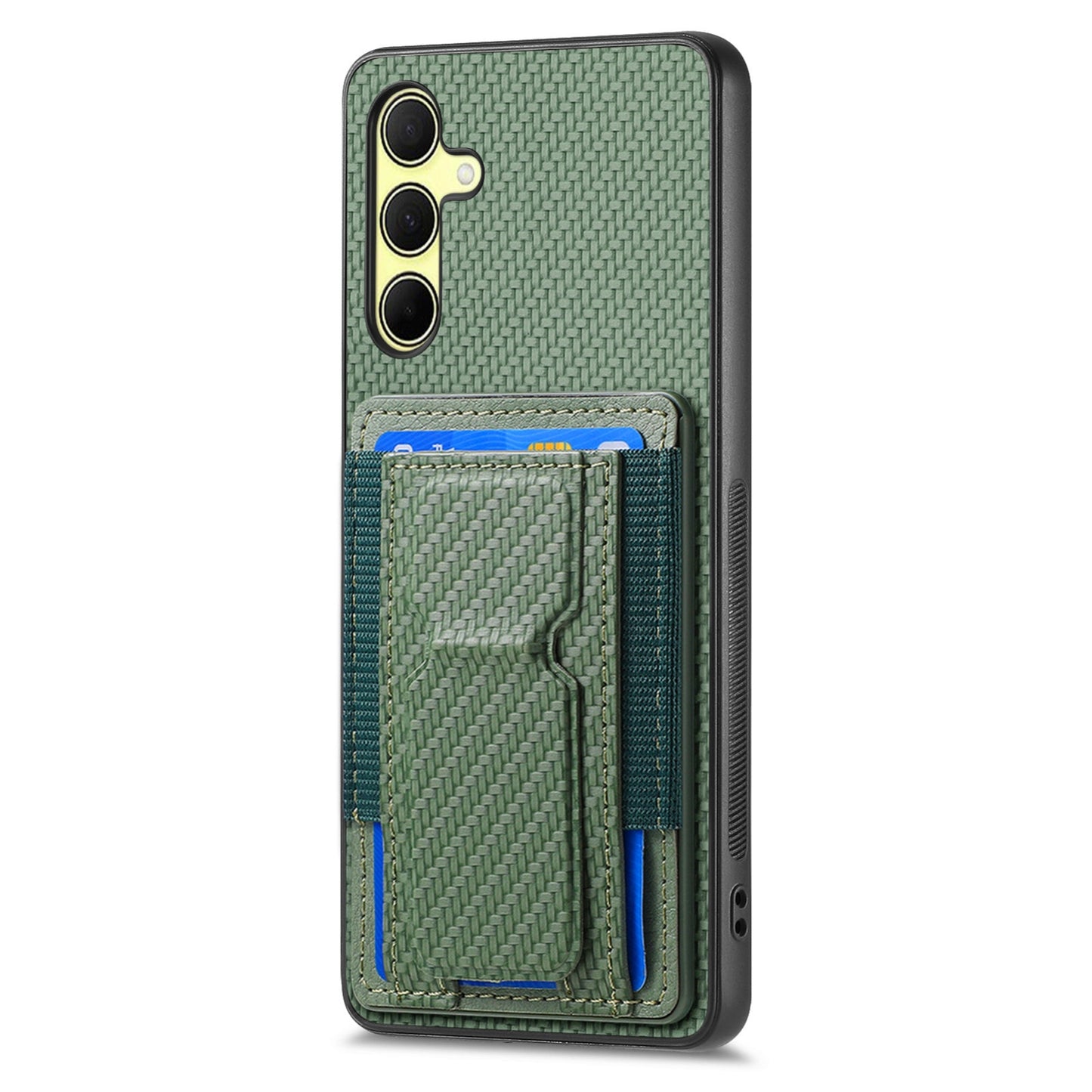 Samsung Galaxy A54 5G Carbon Fiber Fold Stand Elastic Card Bag Phone Case with Multi-Functional Wallet