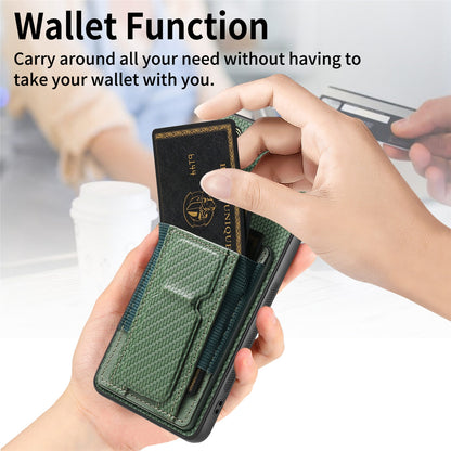 Samsung Galaxy A54 5G Carbon Fiber Fold Stand Elastic Card Bag Phone Case with Multi-Functional Wallet