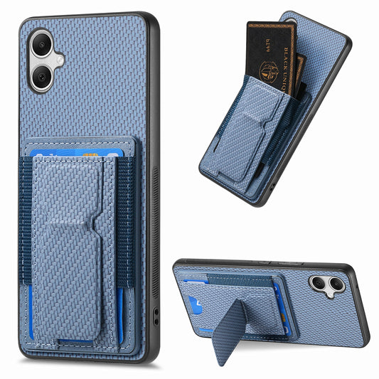 Samsung Galaxy A04e Carbon Fiber Fold Stand Elastic Card Bag Phone Case with Multi-Functional Wallet