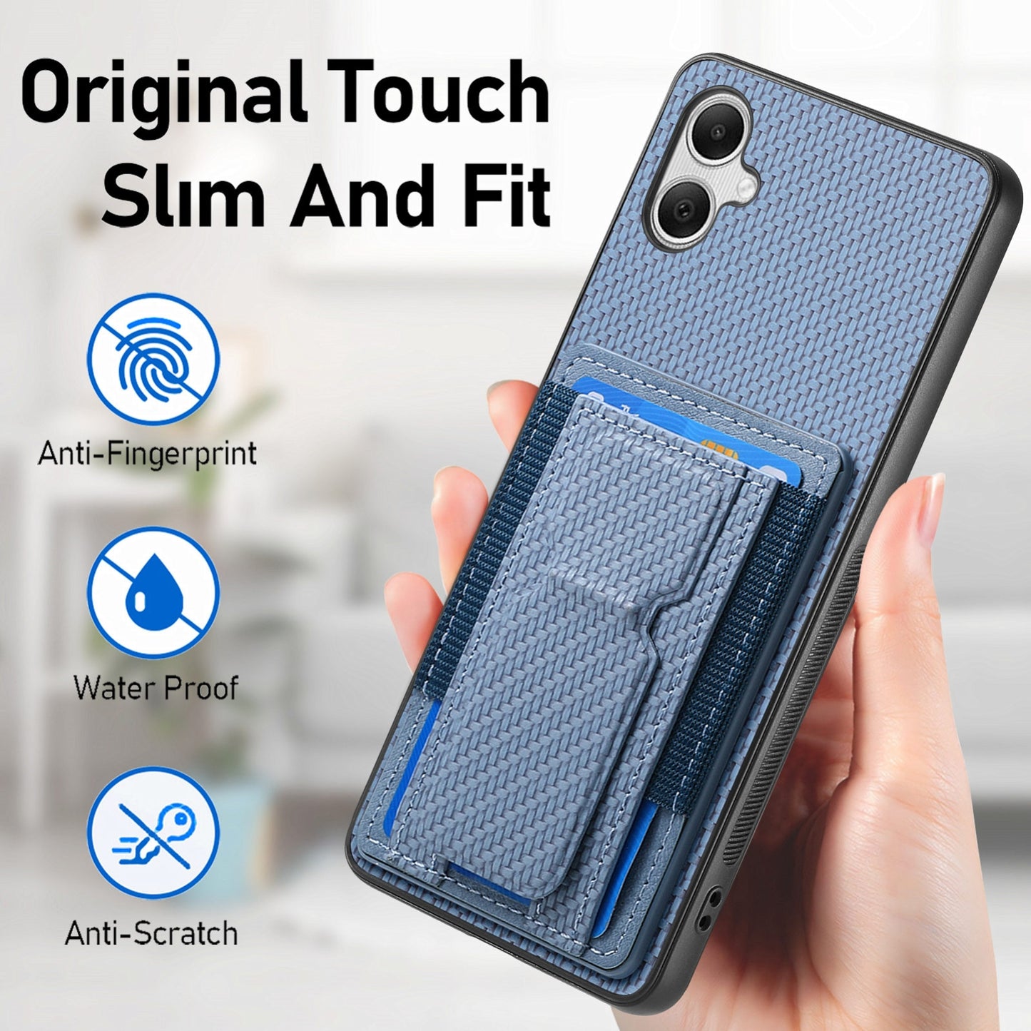 Samsung Galaxy A04e Carbon Fiber Fold Stand Elastic Card Bag Phone Case with Multi-Functional Wallet