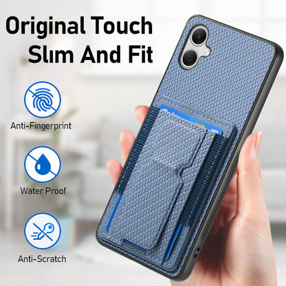 Samsung Galaxy A04e Carbon Fiber Fold Stand Elastic Card Bag Phone Case with Multi-Functional Wallet
