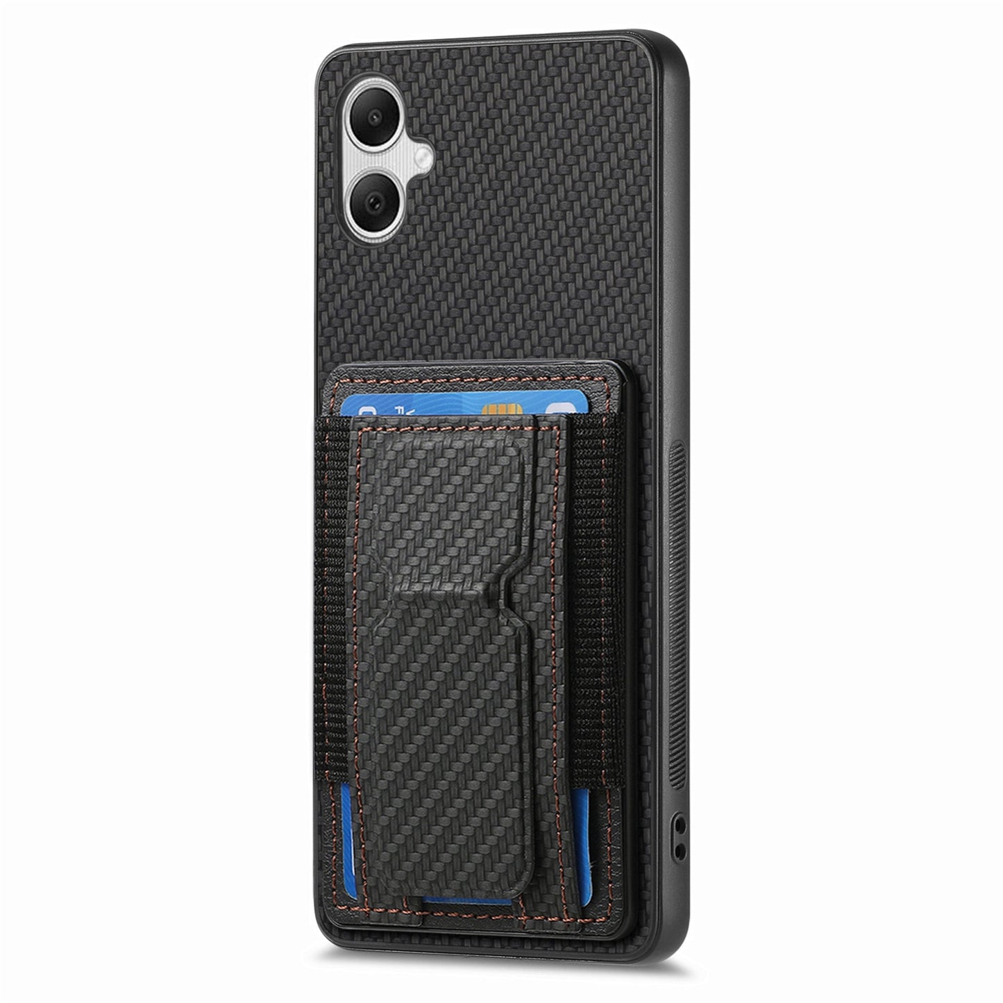 Samsung Galaxy A04e Carbon Fiber Fold Stand Elastic Card Bag Phone Case with Multi-Functional Wallet