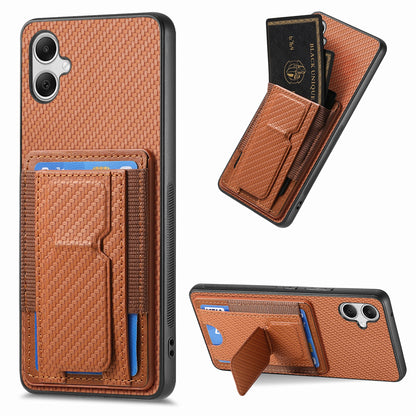 Samsung Galaxy A04e Carbon Fiber Fold Stand Elastic Card Bag Phone Case with Multi-Functional Wallet