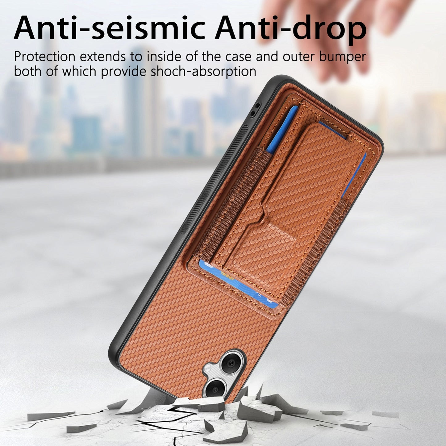 Samsung Galaxy A04e Carbon Fiber Fold Stand Elastic Card Bag Phone Case with Multi-Functional Wallet