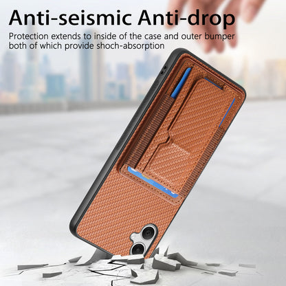 Samsung Galaxy A04e Carbon Fiber Fold Stand Elastic Card Bag Phone Case with Multi-Functional Wallet