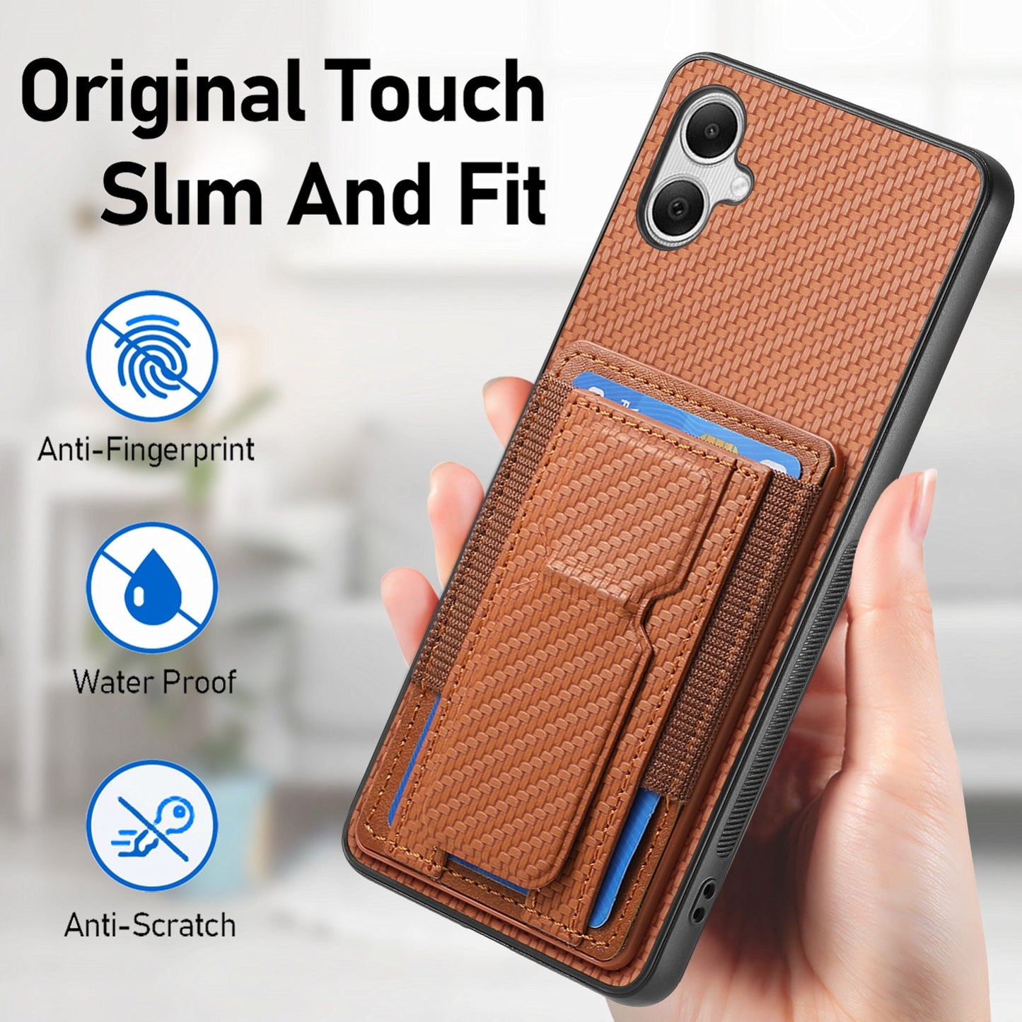 Samsung Galaxy A04e Carbon Fiber Fold Stand Elastic Card Bag Phone Case with Multi-Functional Wallet