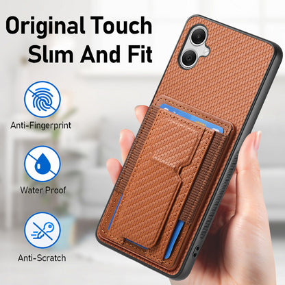 Samsung Galaxy A04e Carbon Fiber Fold Stand Elastic Card Bag Phone Case with Multi-Functional Wallet