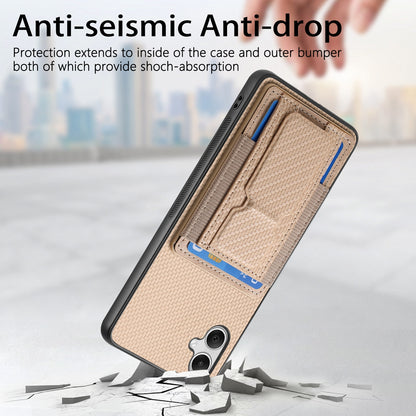 Samsung Galaxy A04e Carbon Fiber Fold Stand Elastic Card Bag Phone Case with Multi-Functional Wallet