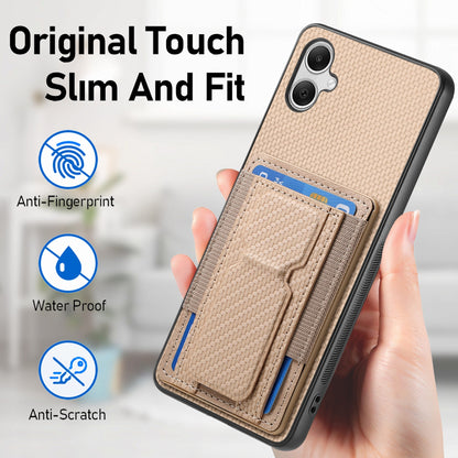 Samsung Galaxy A04e Carbon Fiber Fold Stand Elastic Card Bag Phone Case with Multi-Functional Wallet