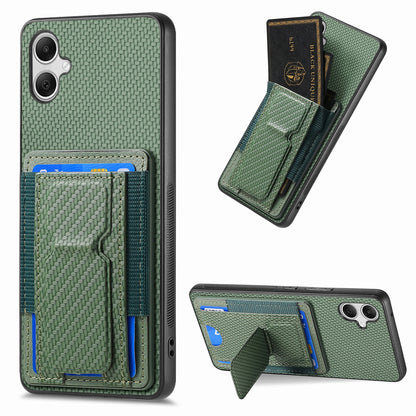 Samsung Galaxy A04e Carbon Fiber Fold Stand Elastic Card Bag Phone Case with Multi-Functional Wallet