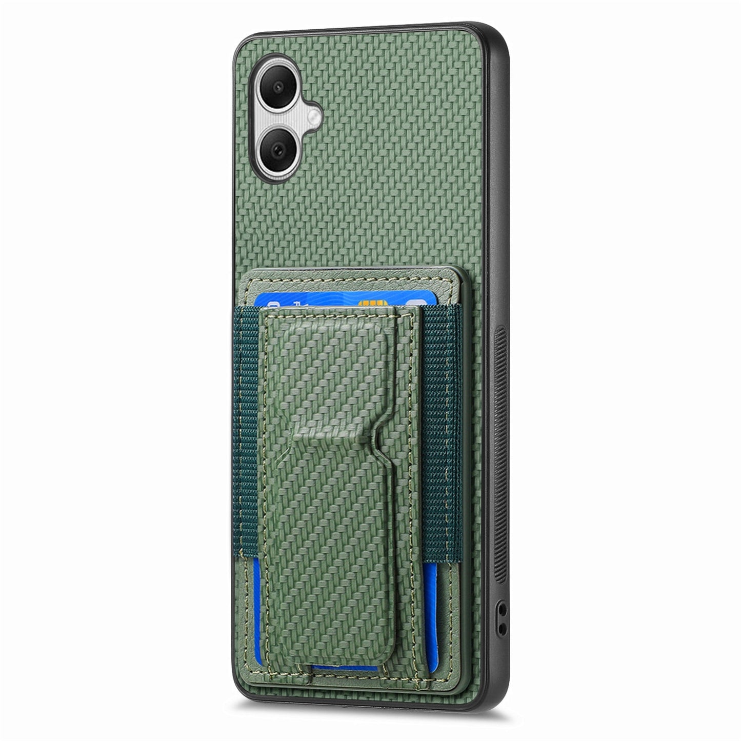 Samsung Galaxy A04e Carbon Fiber Fold Stand Elastic Card Bag Phone Case with Multi-Functional Wallet
