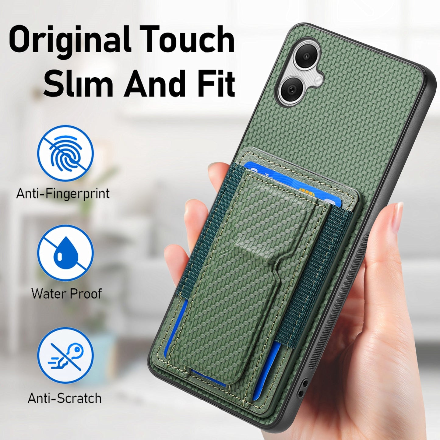 Samsung Galaxy A04e Carbon Fiber Fold Stand Elastic Card Bag Phone Case with Multi-Functional Wallet
