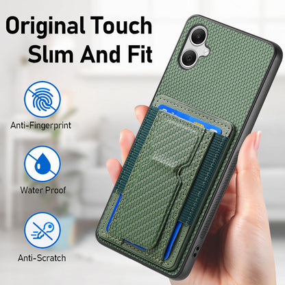 Samsung Galaxy A04e Carbon Fiber Fold Stand Elastic Card Bag Phone Case with Multi-Functional Wallet