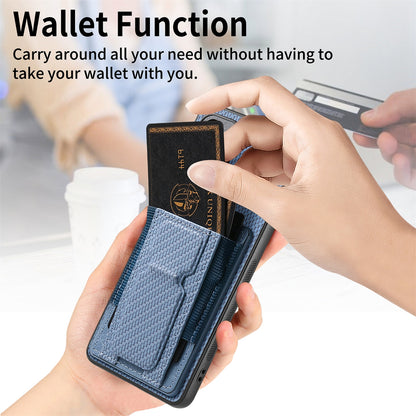 Samsung Galaxy A73 5G Carbon Fiber Fold Stand Elastic Card Bag Phone Case with Multi-Functional Wallet