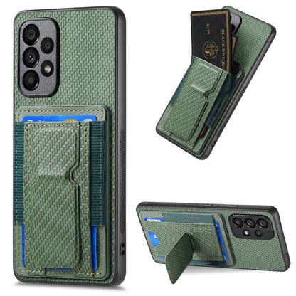 Samsung Galaxy A73 5G Carbon Fiber Fold Stand Elastic Card Bag Phone Case with Multi-Functional Wallet