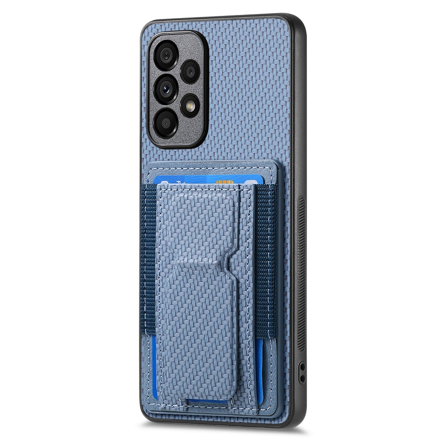 Samsung Galaxy A33 5G Carbon Fiber Fold Stand Elastic Card Bag Phone Case with Multi-Functional Wallet
