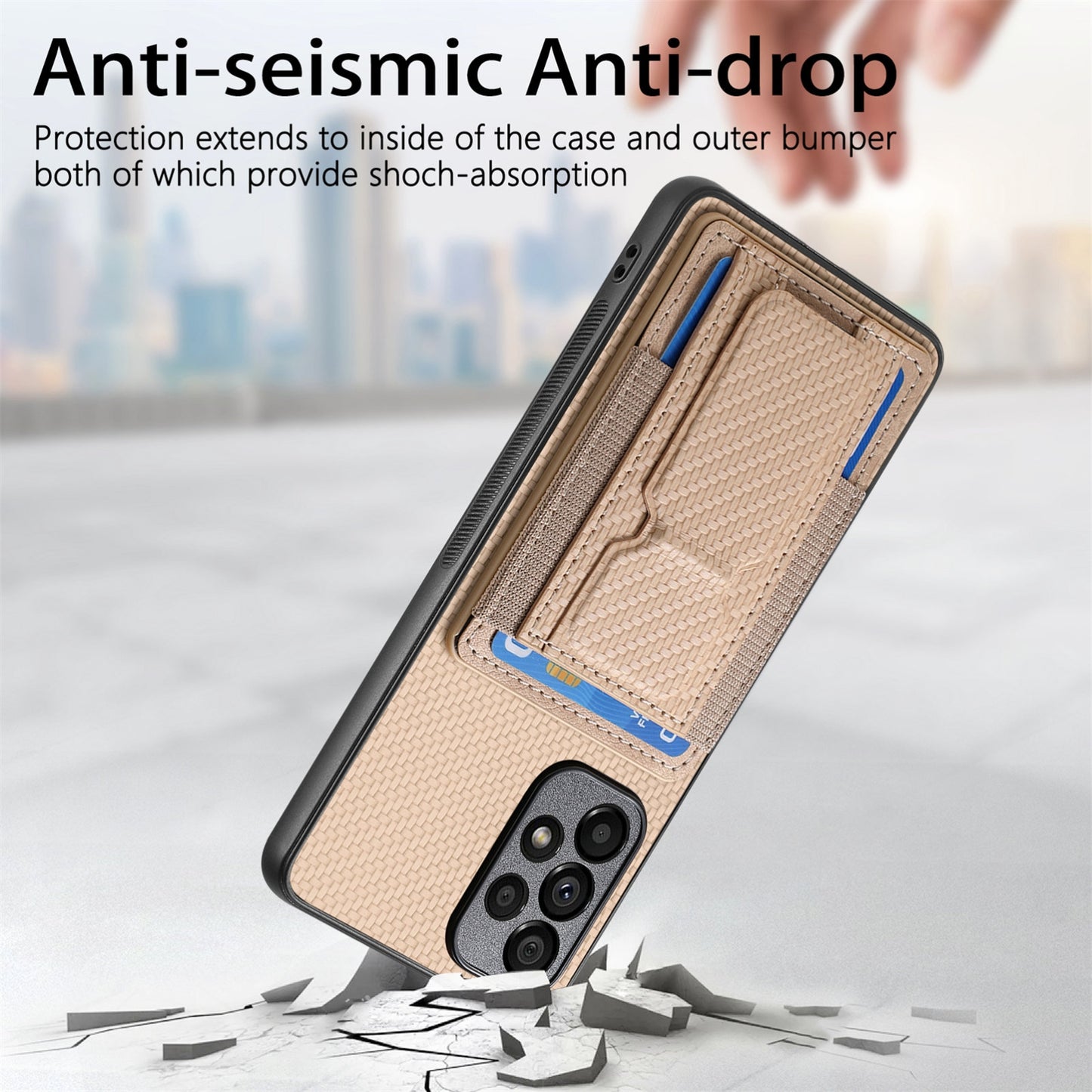 Samsung Galaxy A33 5G Carbon Fiber Fold Stand Elastic Card Bag Phone Case with Multi-Functional Wallet