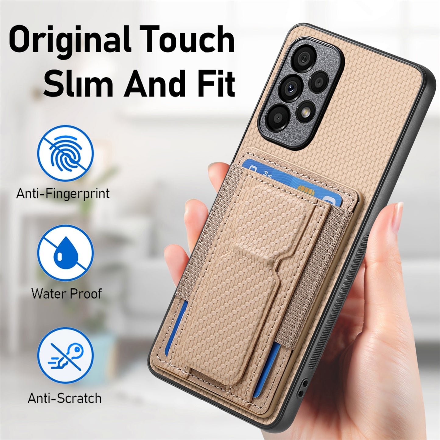 Samsung Galaxy A33 5G Carbon Fiber Fold Stand Elastic Card Bag Phone Case with Multi-Functional Wallet