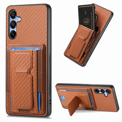 Samsung Galaxy A13 4G Carbon Fiber Fold Stand Elastic Card Bag Phone Case with Multi-Functional Wallet