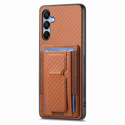 Samsung Galaxy A13 4G Carbon Fiber Fold Stand Elastic Card Bag Phone Case with Multi-Functional Wallet