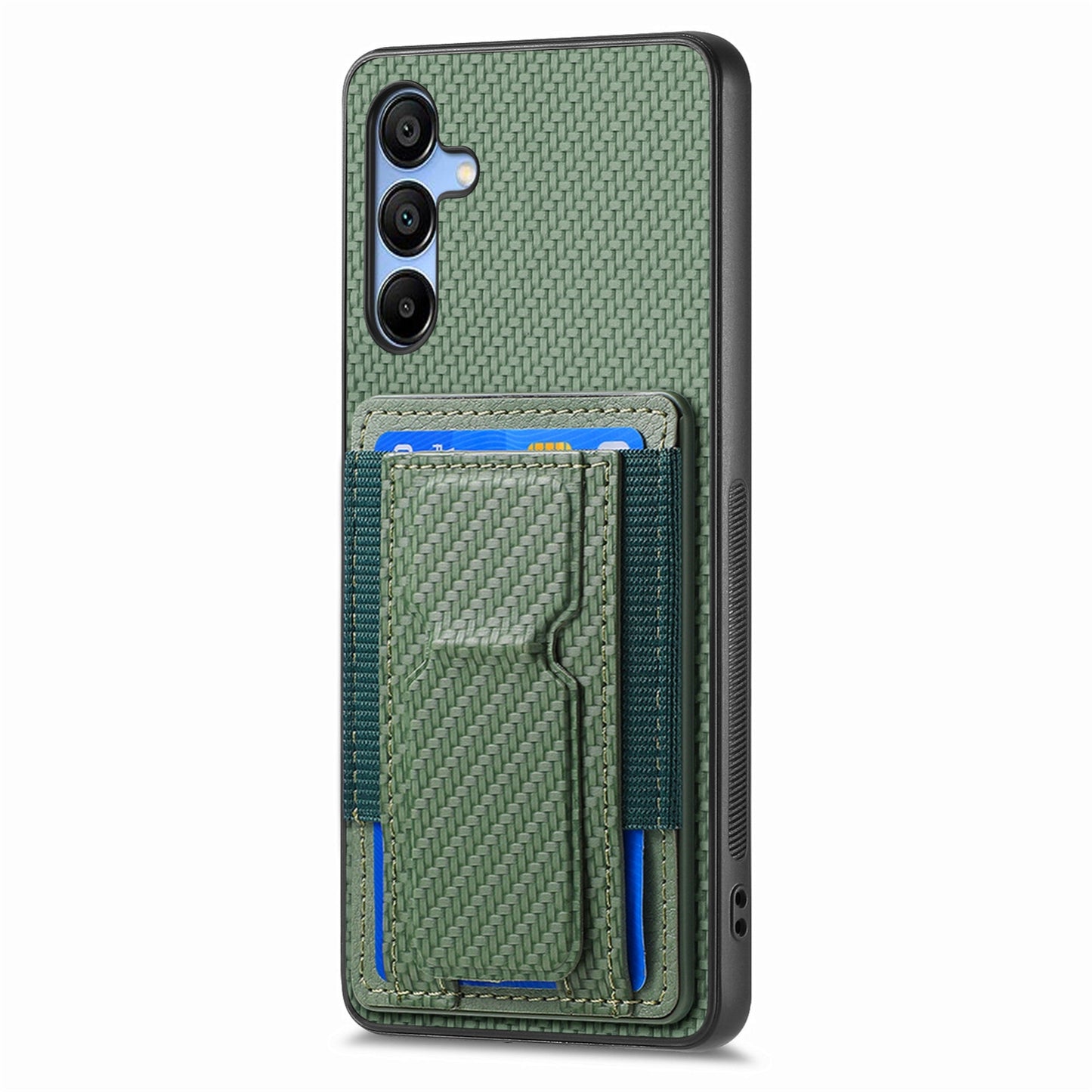 Samsung Galaxy A13 4G Carbon Fiber Fold Stand Elastic Card Bag Phone Case with Multi-Functional Wallet