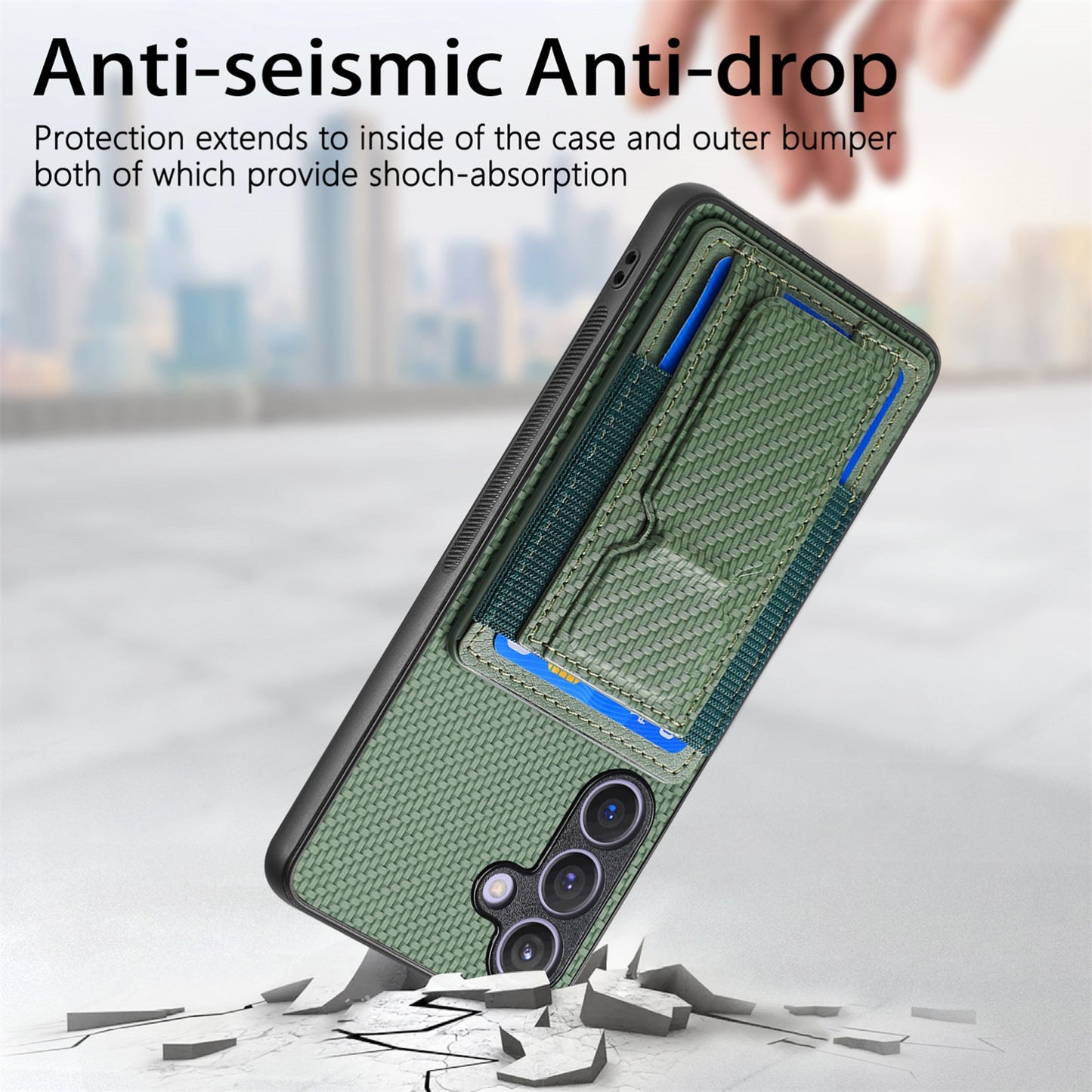 Samsung Galaxy S22 5G Carbon Fiber Fold Stand Elastic Card Bag Phone Case with Multi-Functional Wallet