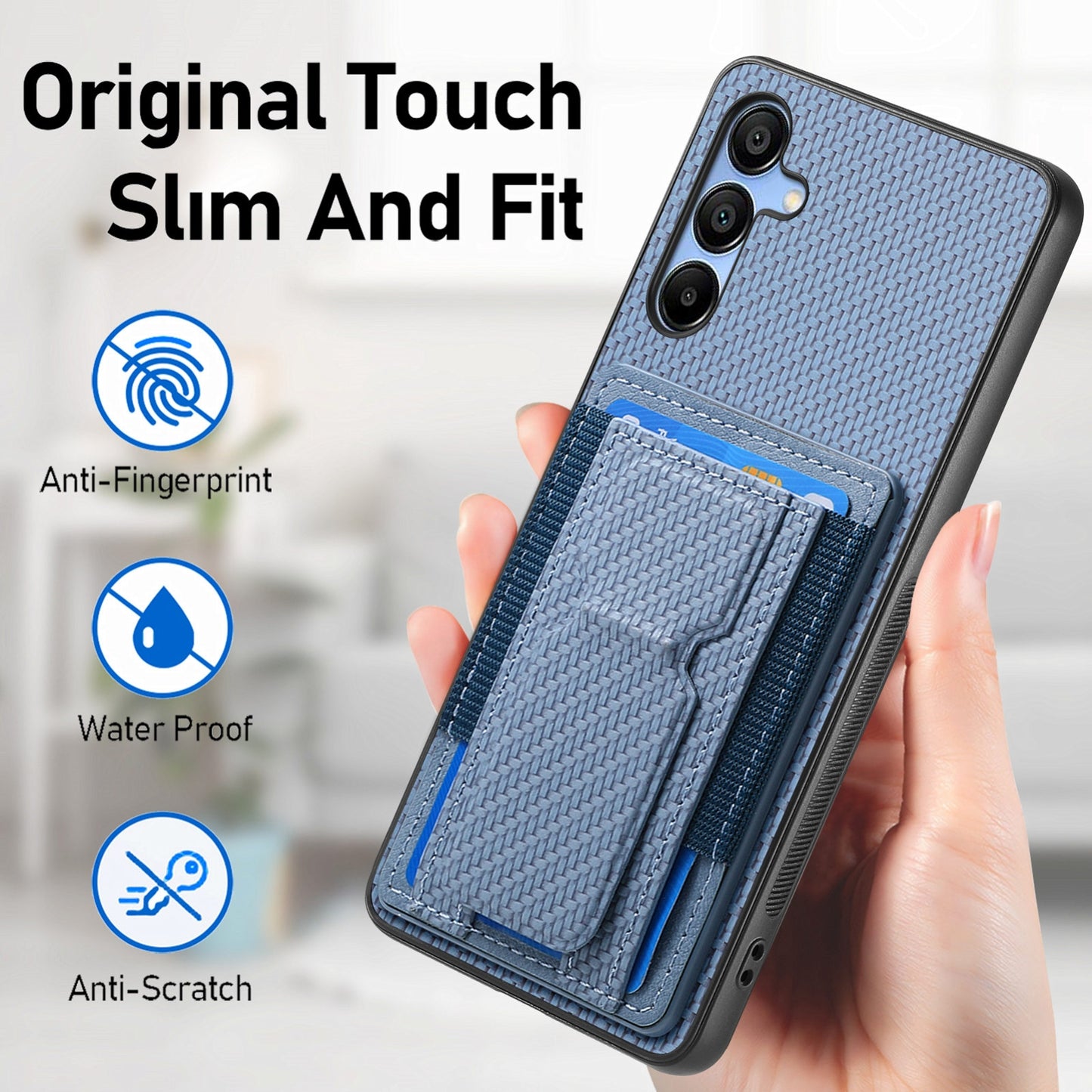 Samsung Galaxy A13 5G Carbon Fiber Fold Stand Elastic Card Bag Phone Case with Multi-Functional Wallet