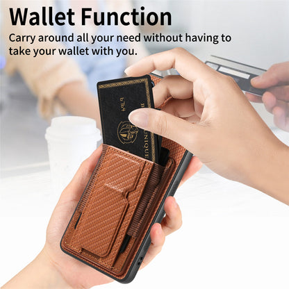 Samsung Galaxy A13 5G Carbon Fiber Fold Stand Elastic Card Bag Phone Case with Multi-Functional Wallet
