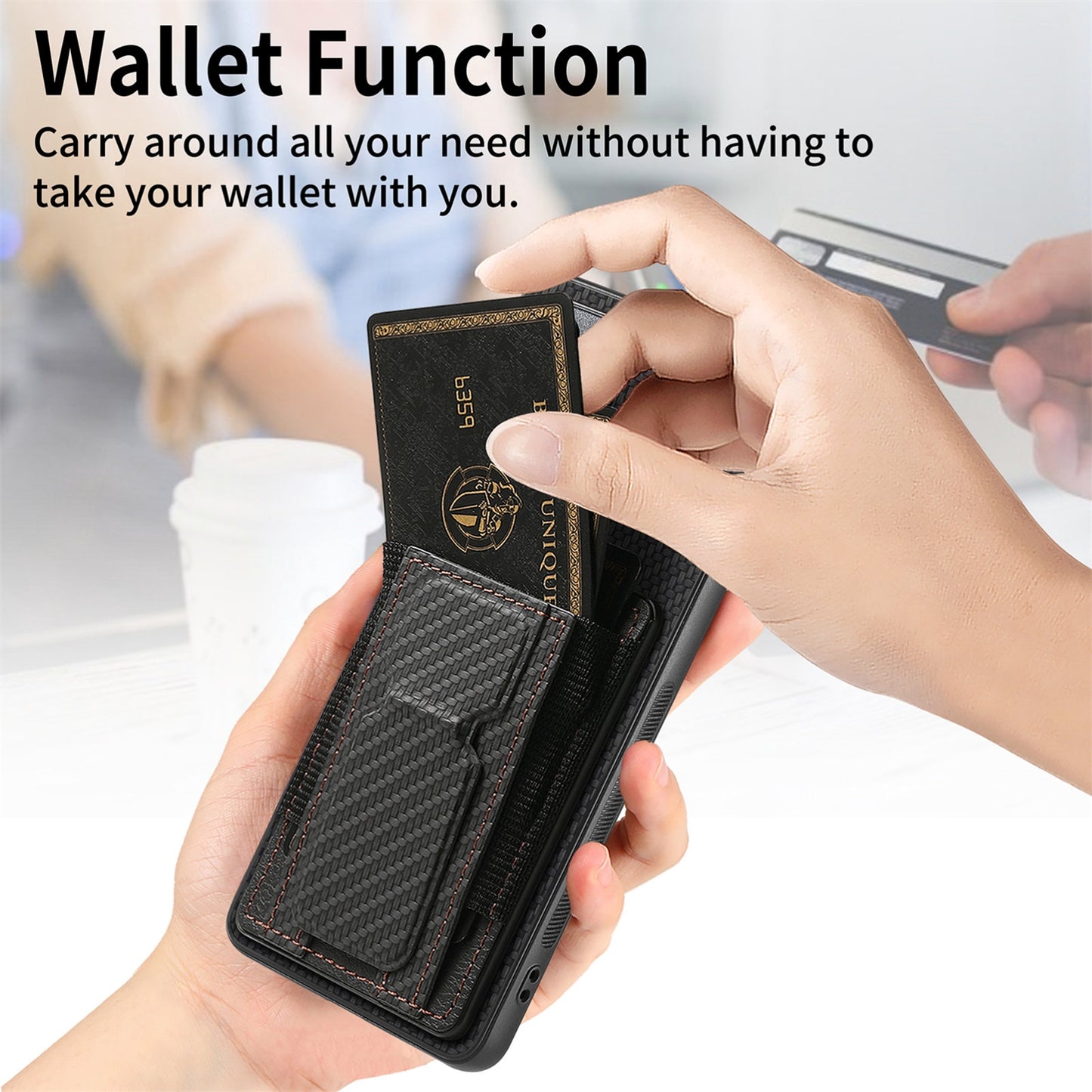 Samsung Galaxy A82 5G Carbon Fiber Fold Stand Elastic Card Bag Phone Case with Multi-Functional Wallet