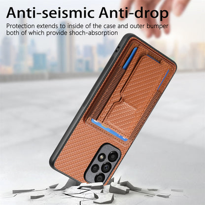 Samsung Galaxy A82 5G Carbon Fiber Fold Stand Elastic Card Bag Phone Case with Multi-Functional Wallet