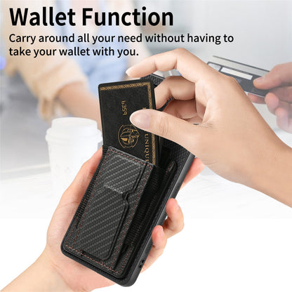 Samsung Galaxy A41 Carbon Fiber Fold Stand Elastic Card Bag Phone Case with Multi-Functional Wallet
