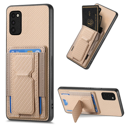 Samsung Galaxy A41 Carbon Fiber Fold Stand Elastic Card Bag Phone Case with Multi-Functional Wallet