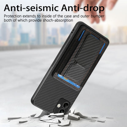 Samsung Galaxy A22 4G Carbon Fiber Fold Stand Elastic Card Bag Phone Case with Multi-Functional Wallet